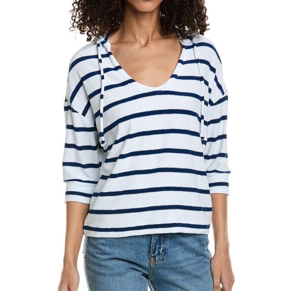 Chaser Terry Cloth Cropped Pullover Hoodie Sweater Scoop Neck